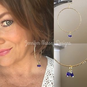 Gold hoops with cobalt crystal cluster